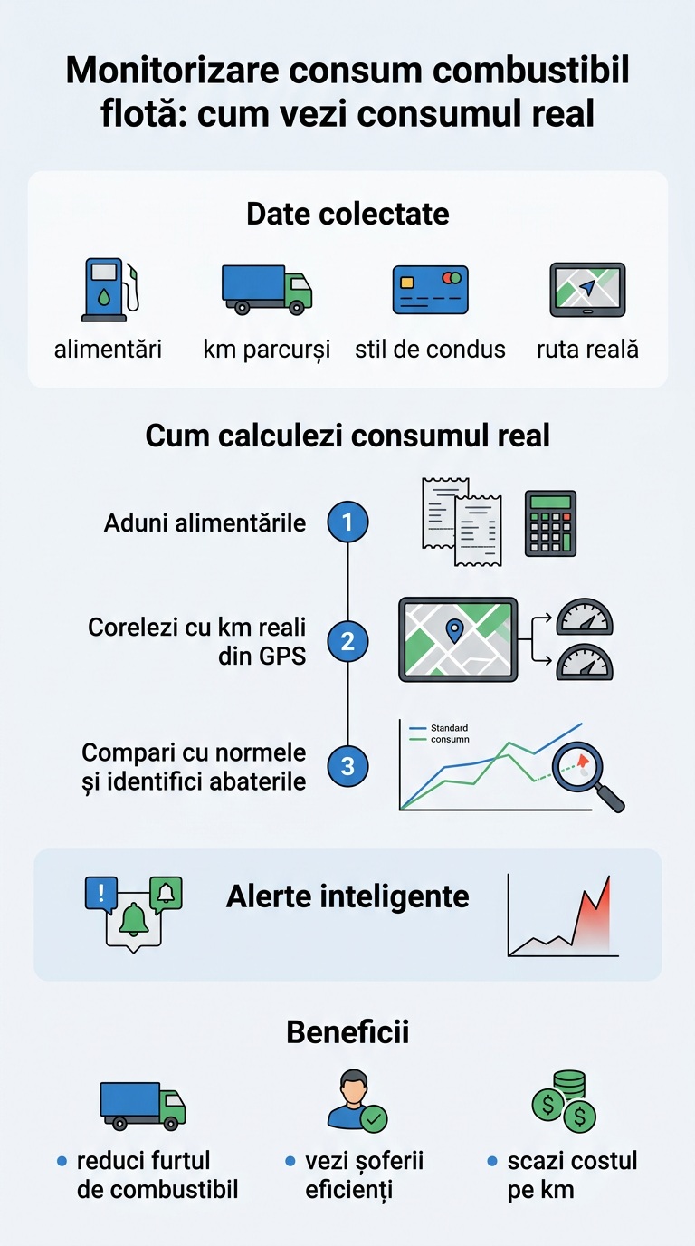 Monitorizare consum combustibil flotă prin GPS - grafic rapoarte și senzori nivel